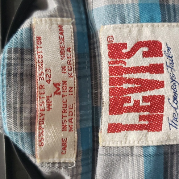 Levi's Vintage Men's Blue and Gray Snap Front/Pockets Plaid Shirt, Medium - Picture 3 of 6